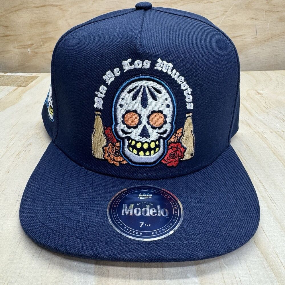 NEW Modelo x Lids HD Day Of the Dead Fitted Hat Cap Blue sz 7 1/2